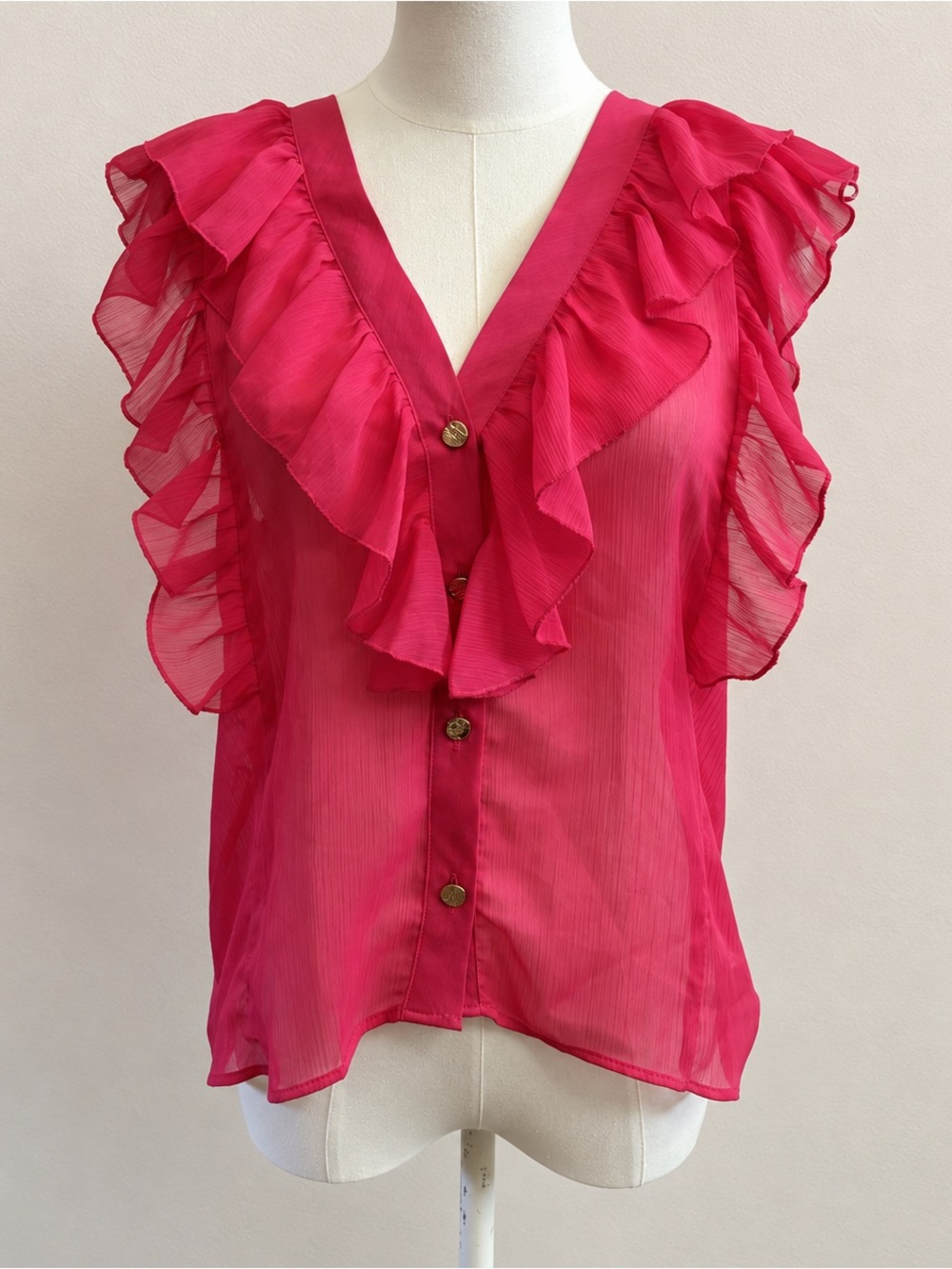 NWT Zara Fuchsia Pink Ruffle Blouse Womens S Feminine Work Going Out Top
